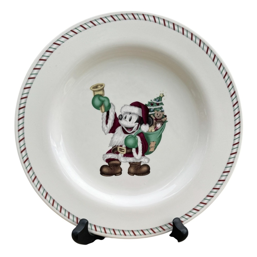 Disney DIN28 Holiday Series Santa Mickey Mouse Christmas soup pasta bowl 9.75"